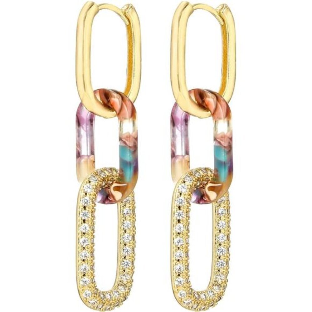 Gold Paperclip Earrings – Minimalist Geometric Dangle Hoops, Hypoallergenic